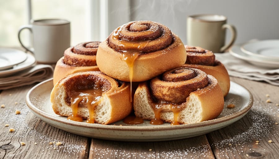 Butter tart cinnamon rolls with gooey caramel filling spiral